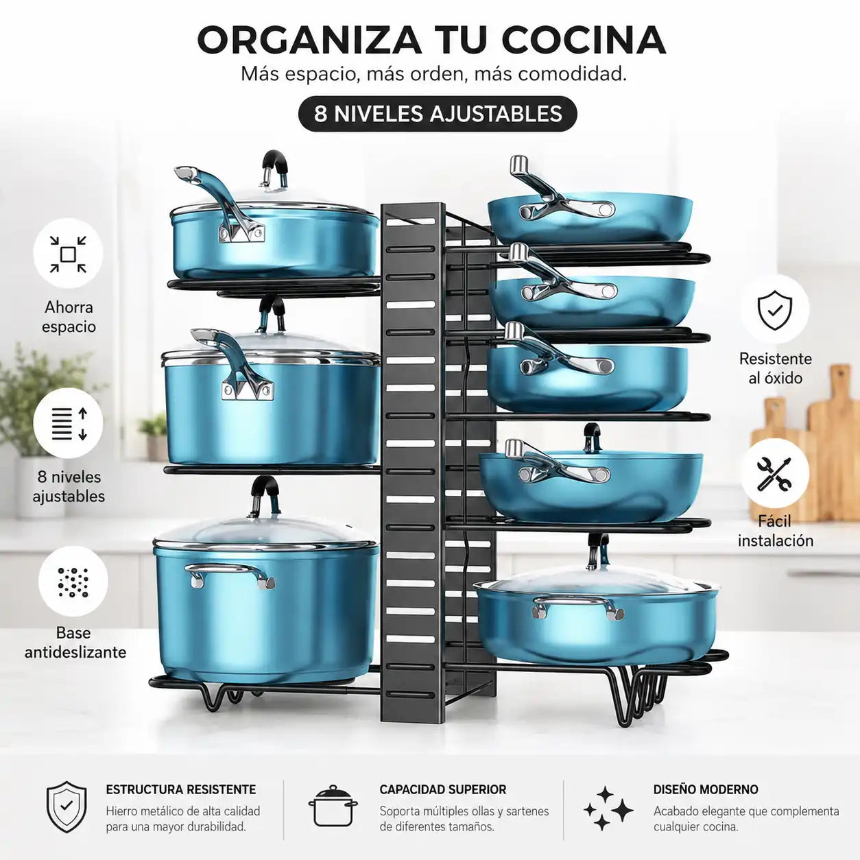 🍳 Organizador Vertical de Ollas — Adiós al Desorden